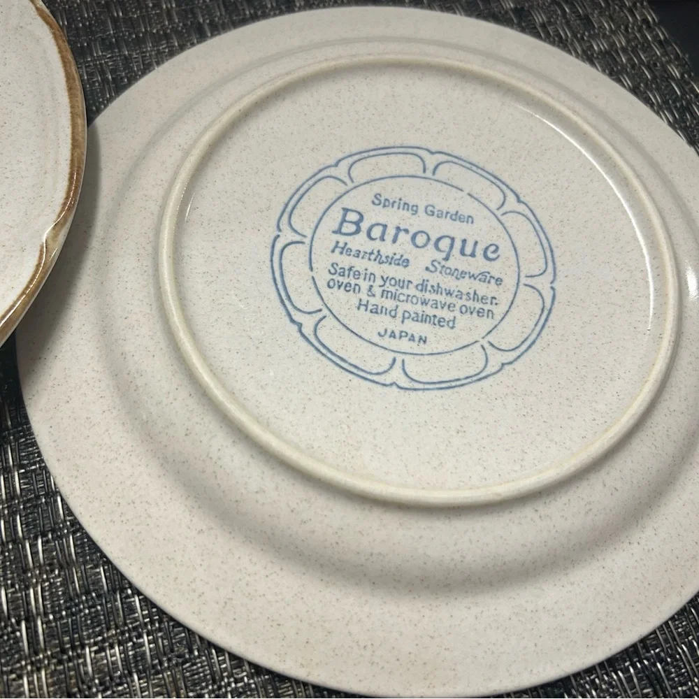 Hearthside Stoneware 2 Salad Plates Spring Garden Baroque Vintage 1970 7.5”